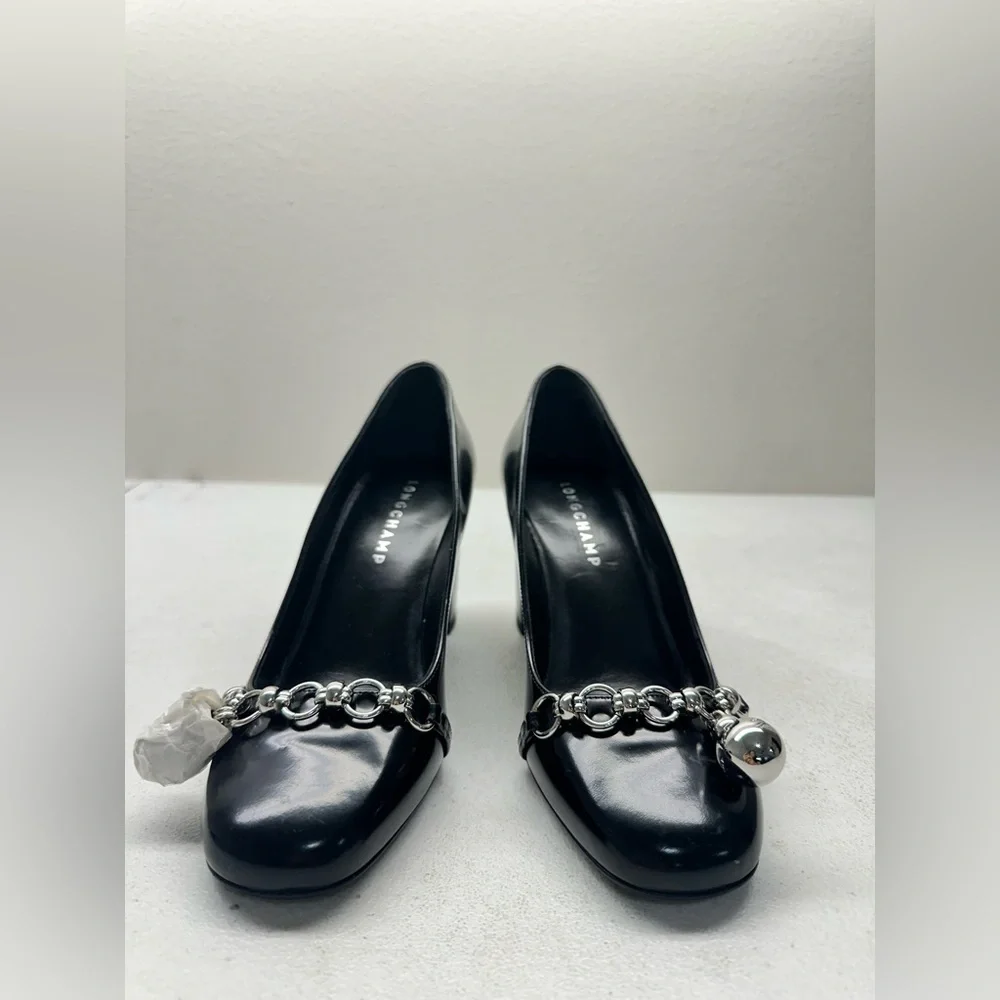 Longchamp Black Heels with Silver Accents size 37